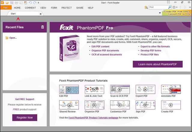 Download Free Foxit PDF Editor Pro Start Page